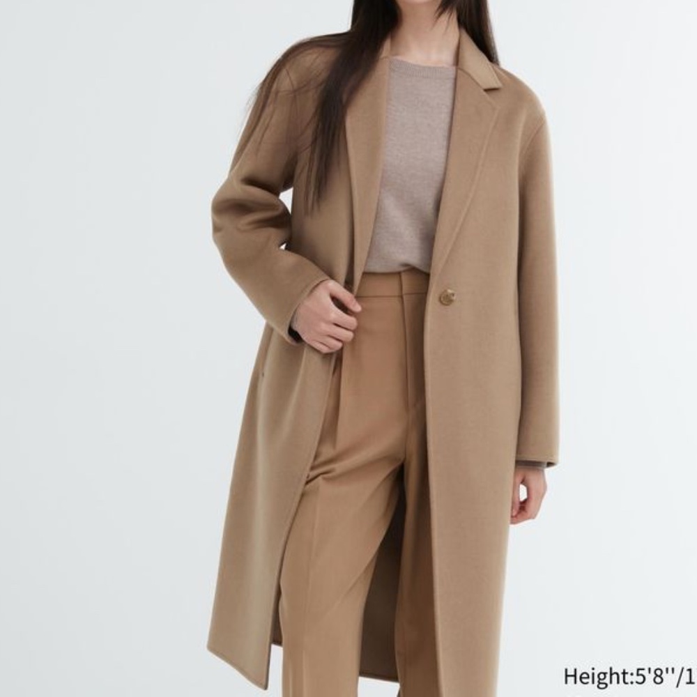UNIQLO WOMEN'S DOUBLE FACE LONG COAT SIZE XS Tan-beige Wool Blend Coat